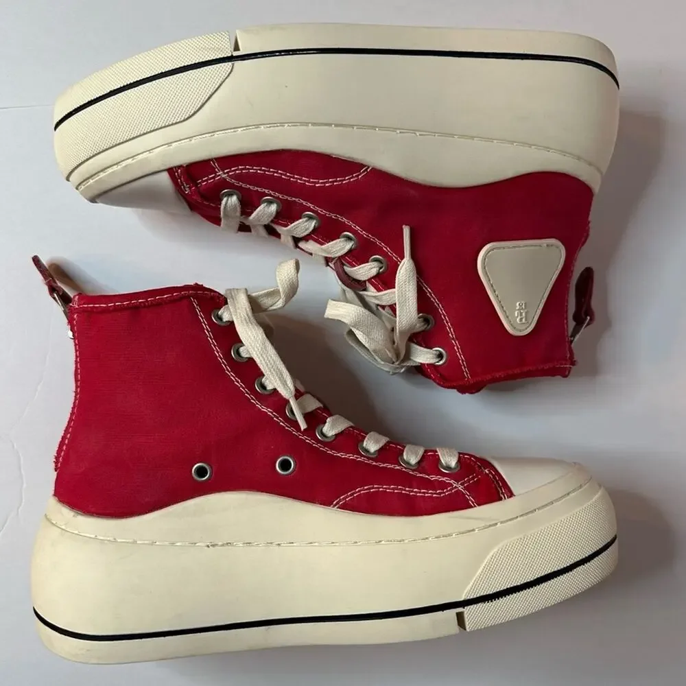 rare R13 Kirk Red Canvas High-Top Sneakers EU 38 US 8 Distressed White Platform